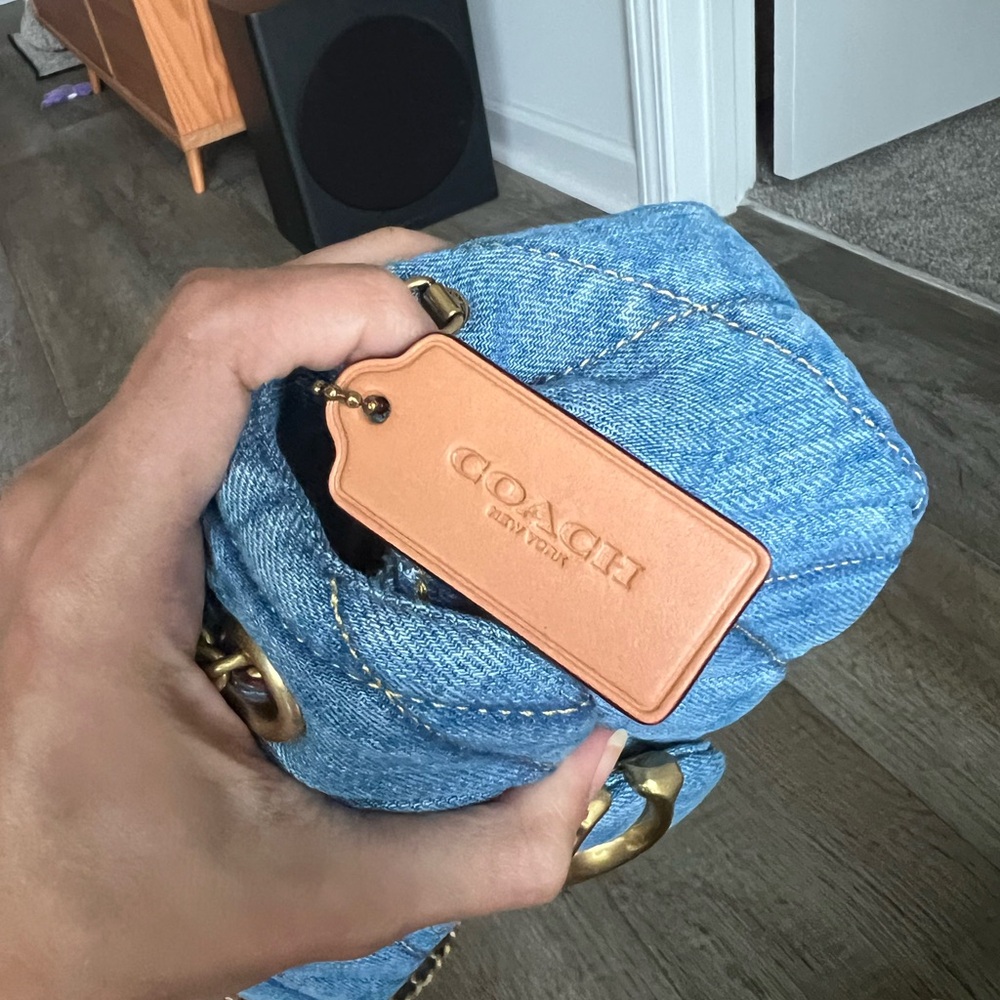 Coach Blue Quilted Shoulder Bag with Gold Chain - Picture 11 of 14